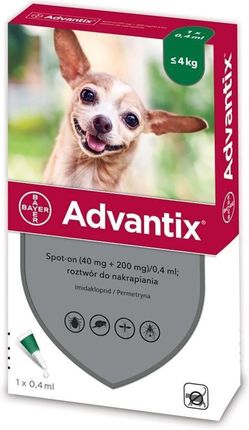Bayer Advantix Spot On Xs Dla Psów Do 4kg 4X0,4ml