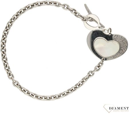 DIAMENT BRANSOLETKA SREBRNA DAMSKA 'PERŁOWE SERCE'