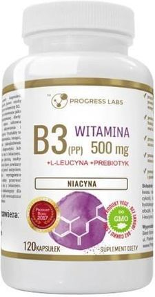 Progress Labs Witamina B3 (PP) 500 mg + L-leucyna + Prebiotyk 120 kaps