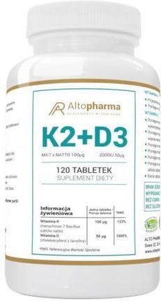 Altopharma Witamina K2 MK-7 z Natto 100 µg + D3 2000I U 50 µg 120 tabl