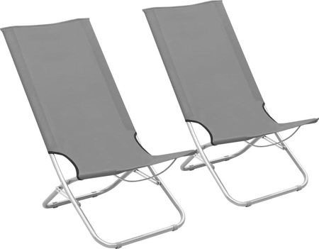 Vidaxl Składane Krzesła Plażowe 2szt. Szare Obite Tkaniną