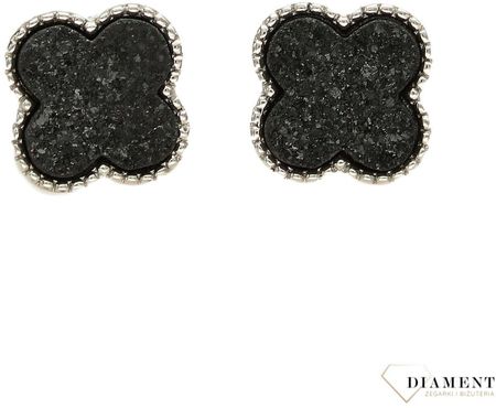 Diament Srebrne kolczyki koniczynka z czarnym brokatem DIAKLC3270925