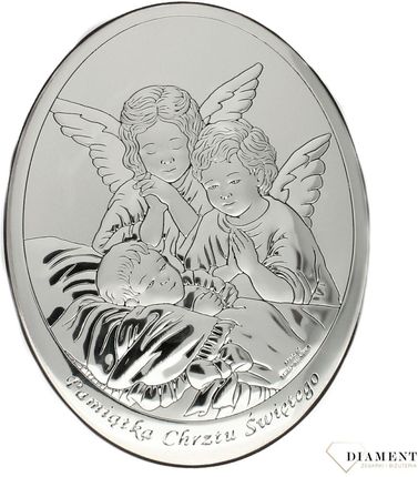 Sovrani Piękny obrazek srebrny z wizerunkiem Aniołków- chrzest. 000604