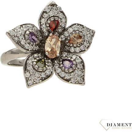 Diament Srebrny pierścionek kwiatek z cyrkonią DIAPRS3404925