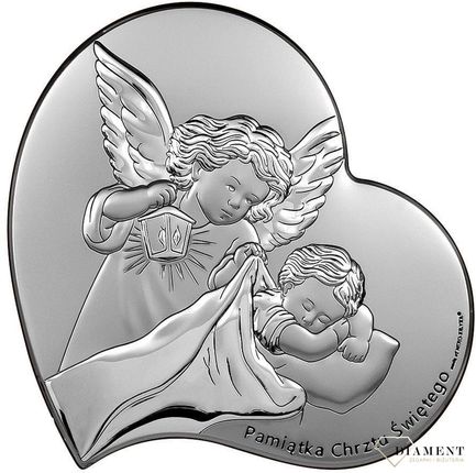 Sovrani Piękny obrazek srebrny w kształcie serca, Pamiątka Chrztu Św., Aniołek z latarenką 6748S2X