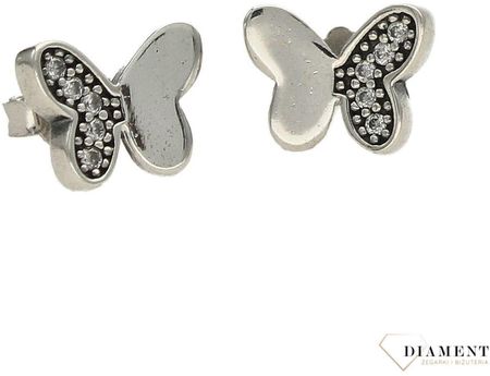 Diament Srebrne kolczyki w kształcie motyli z cyrkoniami DIAKLC3511925