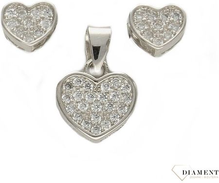 Diament Srebrny komplet zawieszka i kolczyki w kształcie serca DIAKPL3545925
