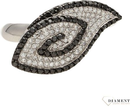 Diament Srebrny pierścionek z białą i czarną cyrkonią DIAPRS3614925