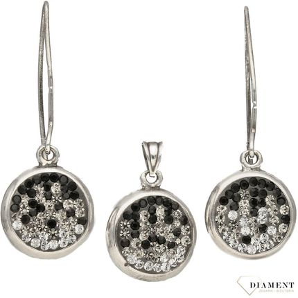 Diament Komplet srebrny kolczyki z zawieszką ' Czarno-białe kryształki ' DIAKPL2955925