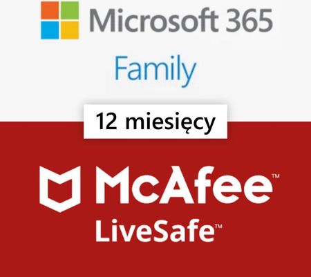 Microsoft 365 Family 12 Miesięcy  6 Osób + Mcafee Livesafe