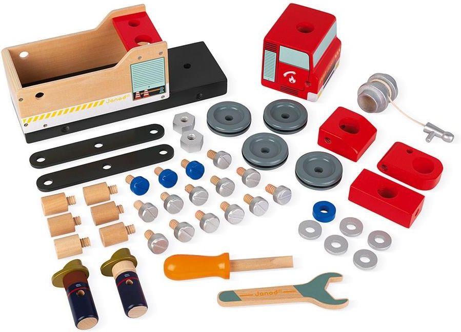 Janod Drewniany Wóz Strażacki Do Składania Z Narzędziami Brico