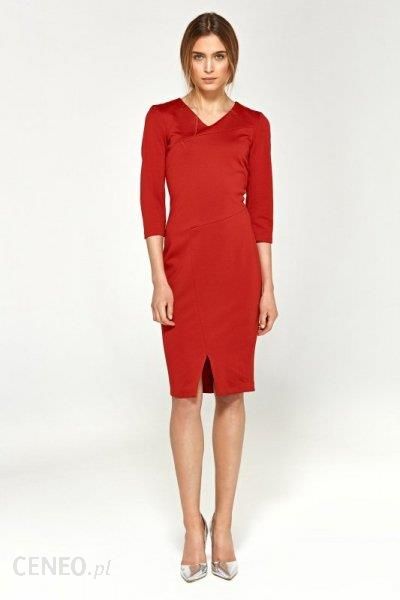 Nife Czerwona sukienka z dzianiny z przeszyciami na dekolcie - S96 - Ceny i  opinie 