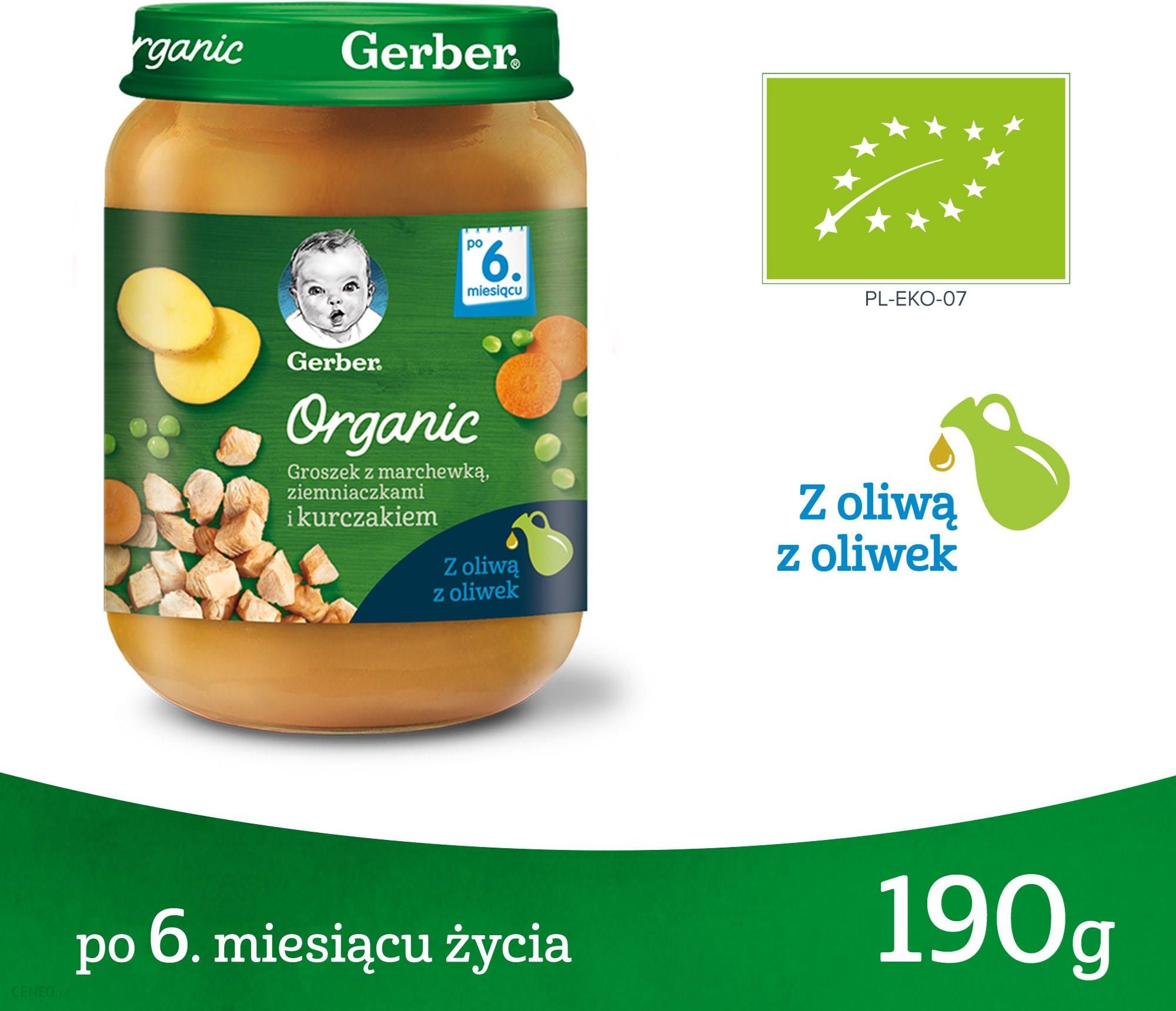 Gerber Organic Obiadek Groszek Z Marchewką Ziemniaczkami I Kurczakiem dla niemowląt po 6 Miesiącu 190g