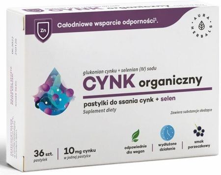 Aura Herbals Cynk organiczny (10 mg) + selen x 36 past do ssania