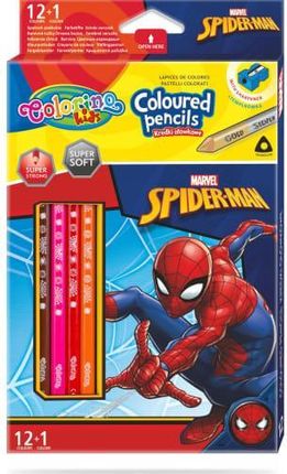 Kredki Ołówkowe Trójkątne Colorino Kids 13 Kolorów 12Szt. Z Temperówką Spiderman