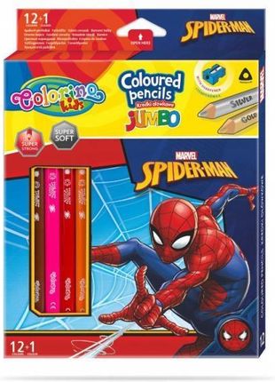 Kredki Ołówkowe Trójkątne Jumbo Colorino Kids 13 Kolorów 12Szt. Z Temperówką Spiderman