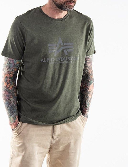 Alpha Industries BASIC REFLECTIVE - T-Shirt Print - Dark Olive/dunkelgrün