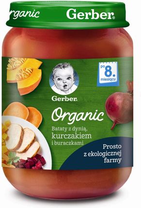 Gerber Organic Bataty Z Dynią Kurczakiem I Buraczkami dla niemowląt Po 8 Miesiącu 190g