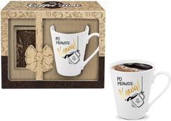Cf Kubek Ceramiczny Z Napisem Po Pierwsze Kawa! Ziarnami Kawy W Pudełku