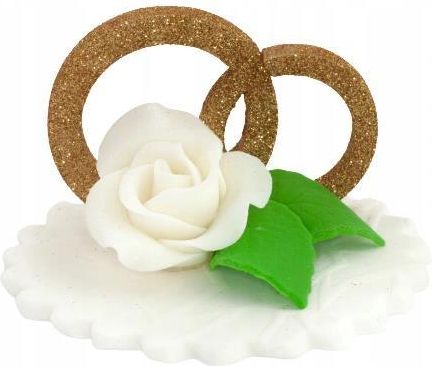 Dekoracja ślubna - obrączki z kwiatkiem