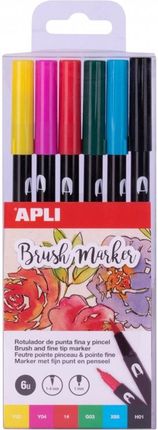 Apli Kids Markery Dwustronne Brush Marker 6 Kolorów