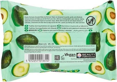 Beauty Formulas Gentle & Effective Avocado Make-Up Remover Chusteczki Do Demakijażu 25szt. - zdjęcie 2