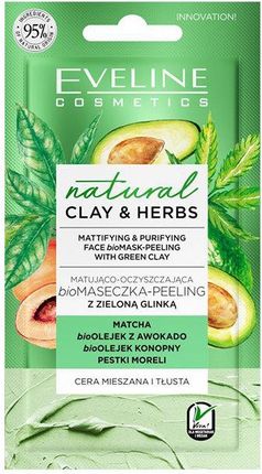 Eveline Natural Clay Herbs Matująco-Oczyszczająca Biomaseczka-Peeling 8ml