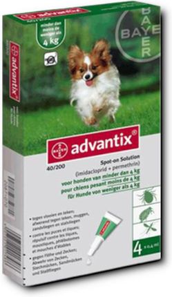 Bayer Krople do nakrapiania ADVANTIX dla psów o masie do 4KG 4 pipety X 0.4 ML