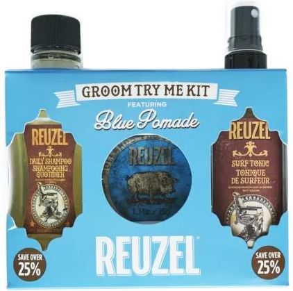 Reuzel Try Me Kit Blue | Zestaw dla mężczyzn: szampon 100ml + nabłyszczająca pomada 35g + tonik z solą morską do stylizacji włosów 100ml