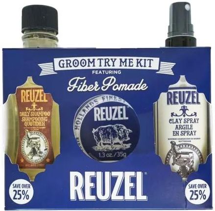 Reuzel Try Me Kit Fiber | Zestaw dla mężczyzn: szampon 100ml + włóknista pomada 35g + spray teksturyzujący 100ml