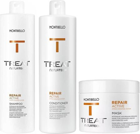 Montibello Treat Naturtech Repair Active | Zestaw do włosów zniszczonych: szampon 1000ml + odżywka 750ml + Maska 500ml