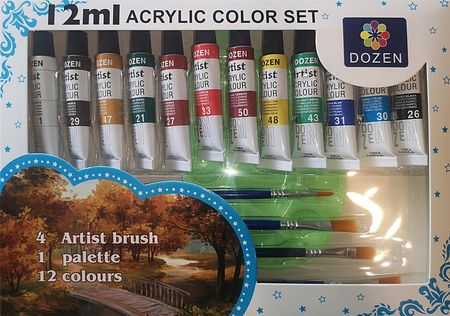 Vistar Farby Akrylowe W Tubkach 12 Kolorów 4 Pędzle