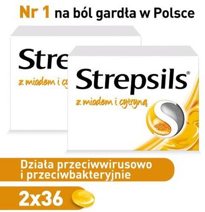 Zestaw Strepsils pastylki z naturalnym miodem i cytryną 2 x 36 szt