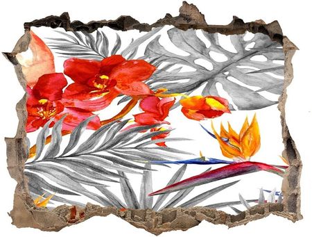 Wallmuralia.Pl Dziura 3d fototapeta naklejka Flamingi i kwiaty (NDK115695348)