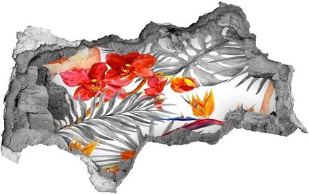 Wallmuralia.Pl Dziura 3d fototapeta naklejka Flamingi i kwiaty (NDB115695348)