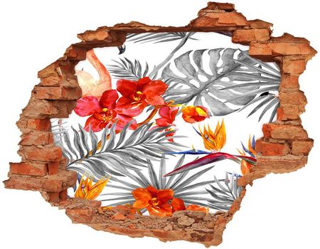 Wallmuralia.Pl Dziura 3d fototapeta naklejka Flamingi i kwiaty (NDC115695348)
