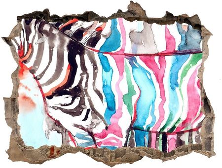 Wallmuralia.Pl Samoprzylepna dziura ścienna 3D Kolorowa zebra (NDK87232366)