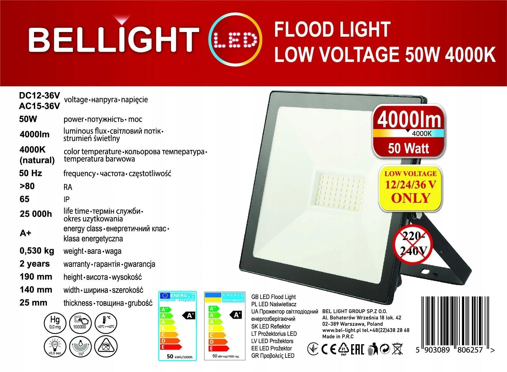 Bellight Lampa Halogen Naświetlacz Led 50W 12V/24V/36V Acdc - Ceny i ...