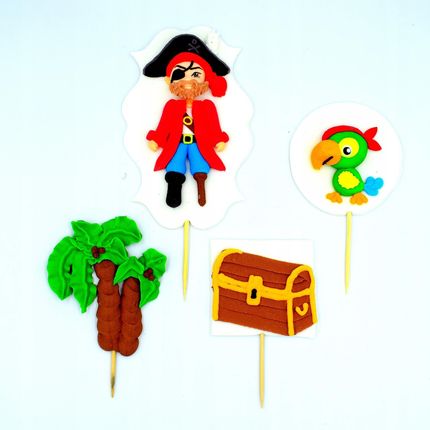 Figurki Cukrowe Na Tort 2D Pirat Papuga Skrzynia
