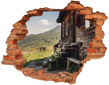 Wallmuralia Dziura 3D W Ścianie Naklejka Drewniany Dom Góry 90X70Cm Nd-C-131816797
