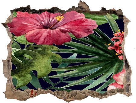 Wallmuralia Naklejka 3D Dziura Na Ścianę Tropikalne Kwiaty 95X64Cm Nd-K-74294339