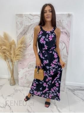Sukienka maxi z paskiem czarna w fioletowe kwiaty Justyna 139 - Ceny i  opinie 