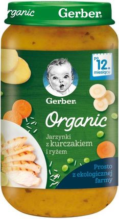 Gerber Organic Obiadek Jarzynki Z Kurczakiem I Ryżem dla niemowląt po 12 miesiącu 250g