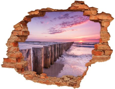 Wallmuralia Dziura 3D W Ścianie Naklejka Drewniany Falochron 90x70cm