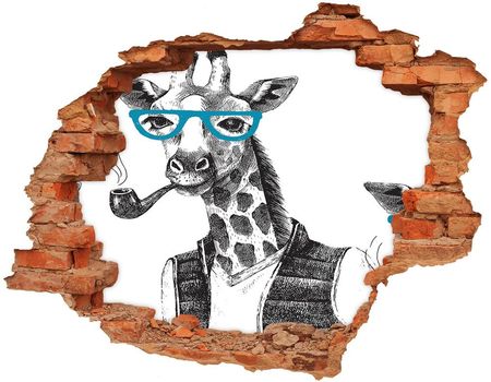 Wallmuralia Dziura 3D Fototapeta Naklejka Żyrafa W Okularach 90x70cm