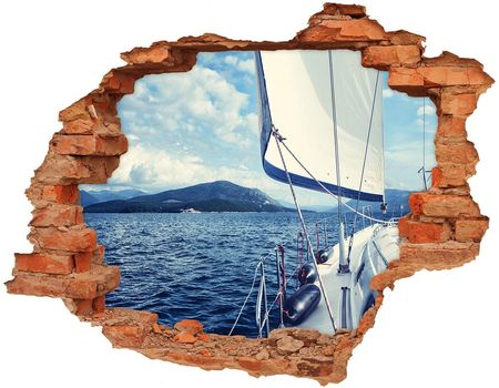 Wallmuralia Dziura 3D W Ścianie Naklejka Jacht Na Tle Morza 90x70cm