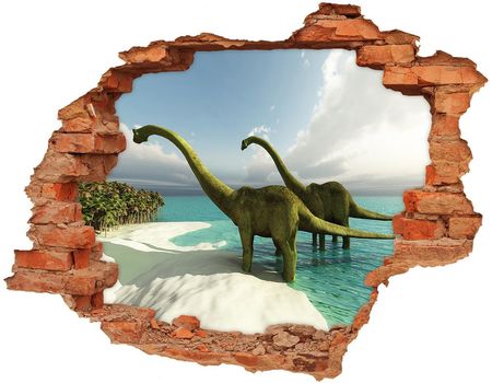 Wallmuralia Dziura 3D Fototapeta Naklejka Dinozaury Na Plaży 90x70cm