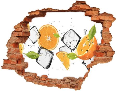 Wallmuralia Naklejka 3D Dziura Na Ścianę Pomarańcze Z Lodem 90x70cm