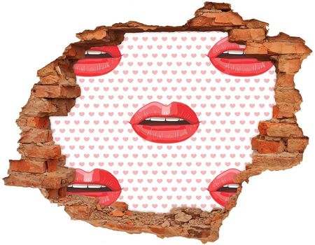 Wallmuralia Fotoobraz Dziura Na Ścianę Czerwone Usta 90x70cm