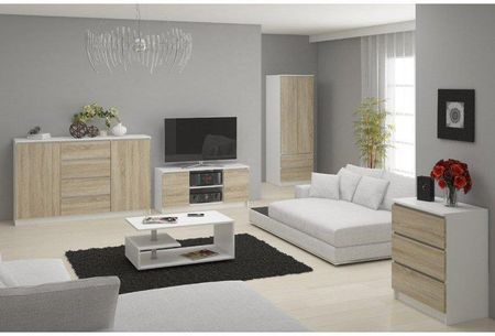 Szafka Rtv Fabryka Mebli Akord Biała Sonoma 40X55X140 Cm - zdjęcie 2